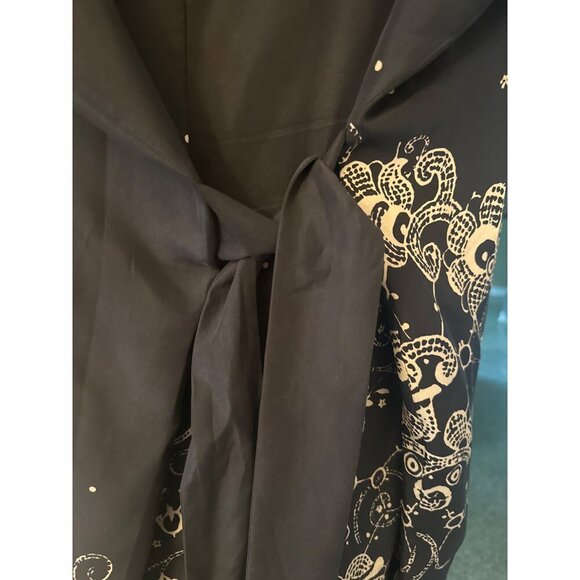 Garnet Hill Black & White Silk Dress Floral Print Tie Back Size 16 Langenlook - Picture 5 of 6
